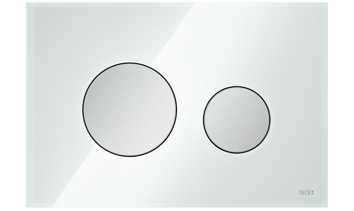 TECEloop Glas WC-Betätigungsplatte in mintgrün mit Tasten in Chrom matt