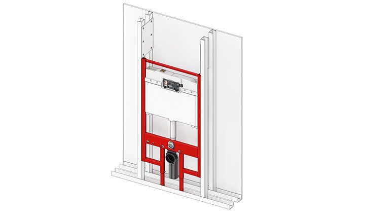 Installation in a metal stud wall e.g. with TECEprofil mounting set for UA profile walls.